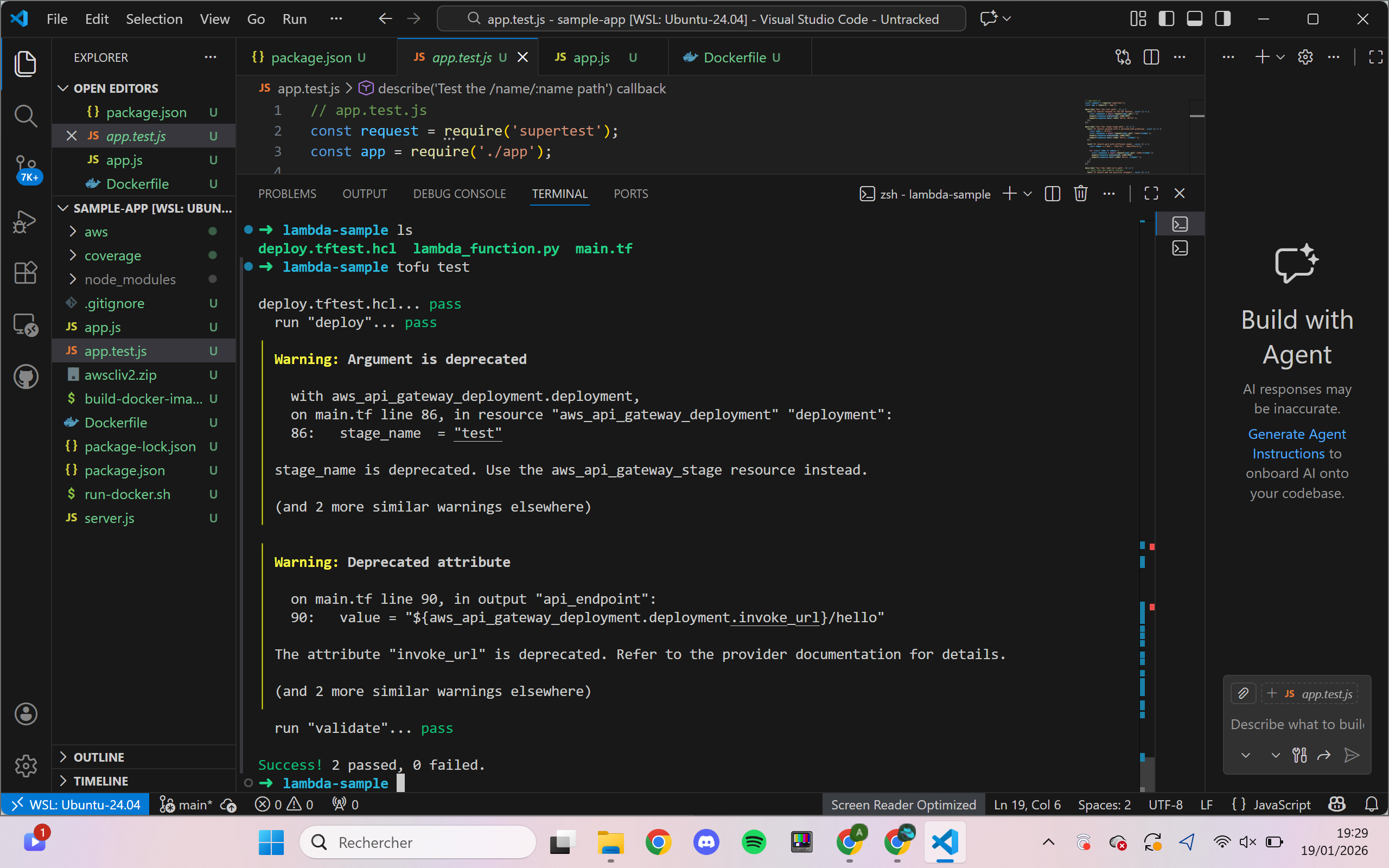 Résultat tofu test - 2 passed, 0 failed